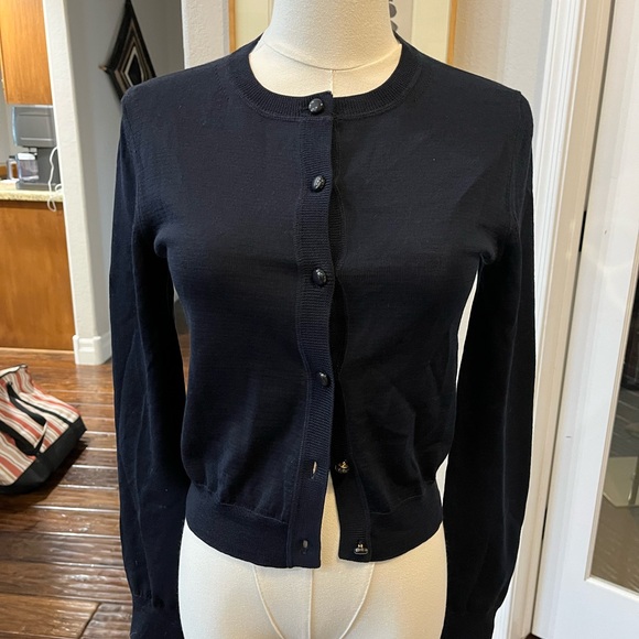 Tory Burch Navy Merino Wool Cardigan, Size Small/Petite, GUC - Picture 1 of 5